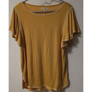 Max Studio Yellow Ruffle Sleeve Blouse Shirt Pullover Size Top Lg NWT NEW